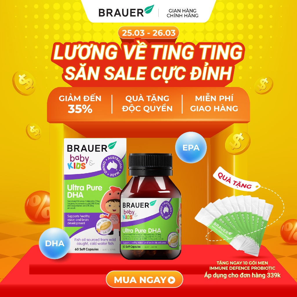 Vitamin BRAUER Ultra Pure DHA - Bổ sung DHA tinh khiết cho trẻ từ 7 tháng (60 viên nang)