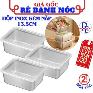 Hộp INOX Đựng Thực Phẩm Kèm Nắp Nhựa Đậy Kín, Dùng Được Cho Lò Vi Sóng 13.5cm - Khay Inox - Hộp Đựng Thức Ăn Không Gỉ