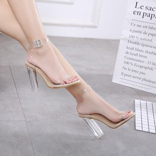 Giày Sandal Cao Gót Quai Trong Gót Dẹt Trong Cực Xinh