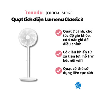 Quạt tích điện LUMENA CLASSIC 3, quạt cây tích điện dùng đến 40 giờ, xoay 360 độ điều khiển qua app hẹn giờ thông minh