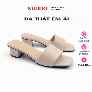 Dép nữ quai ngang đế vuông 3 phân, guốc nữ mũi vuông da thật êm chân nuddo _nd303