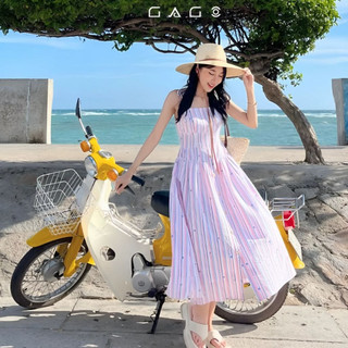 Đầm dây maxi midi rã 5 tầng thời trang GAGO hoạ tiết sọc GG4393