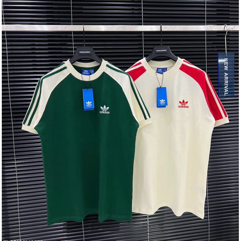 Áo phông nam nữ Premium Cotton Adidas dệt raglan phối màu thêu 3 sọc tay thêu logo ngực