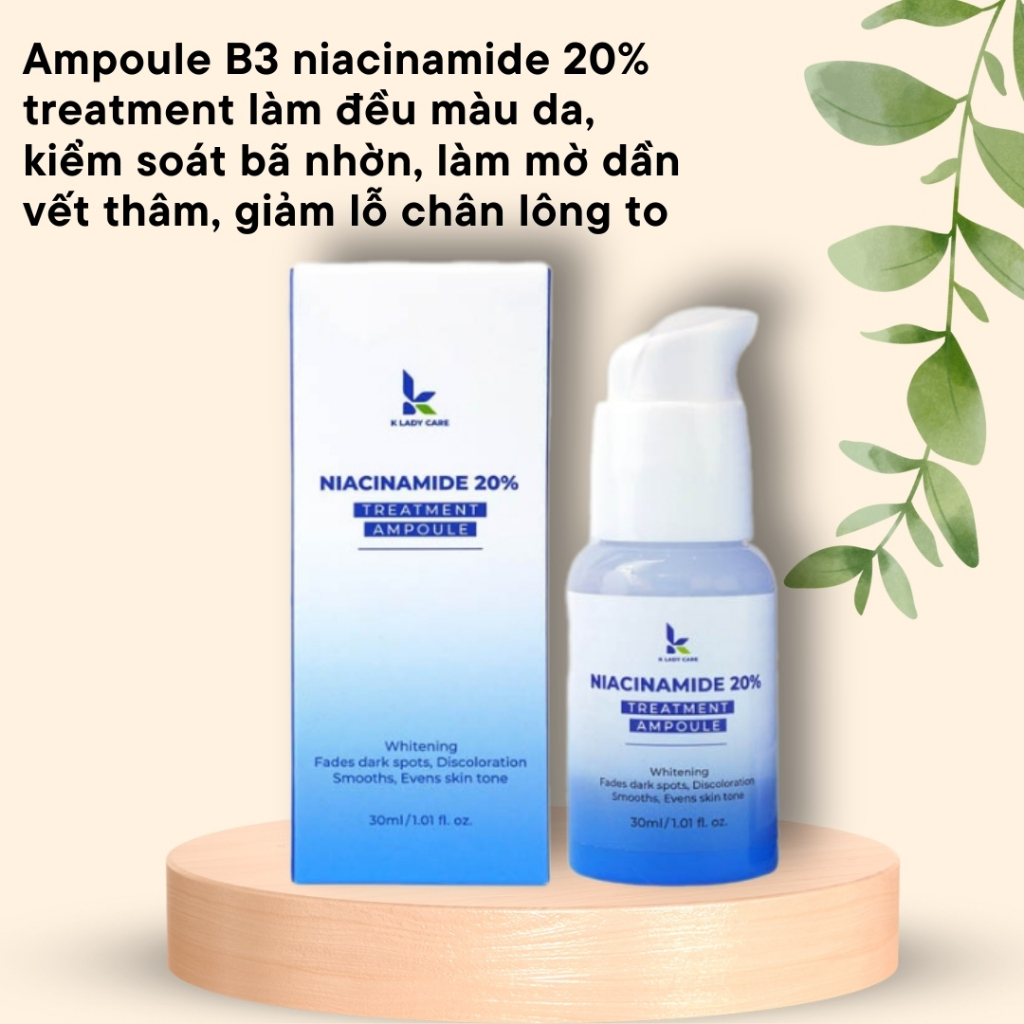 Ampoule B3 niacinamide 20% treatment làm đều màu da, kiểm soát bã nhờn, làm mờ dần vết thâm, giảm lỗ chân lông to 30ml