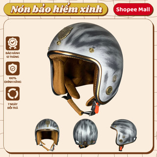 Mũ bảo hiểm 3/4 VARO- viền đồng - Custom Xám xước - Cao cấp - tặng lưỡi trai