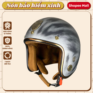 Mũ bảo hiểm 3/4 VARO Custom - Xám đen - viền đồng - tặng kèm lưỡi trai và khăn ninja