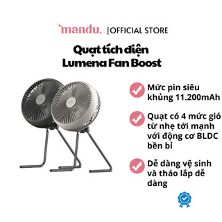Quạt tích điện du lịch LUMENA FAN BOOST, có móc treo, chân đế tháo rời, điều khiển từ xa, hẹn giờ
