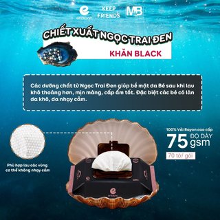Thùng 10 Gói Khăn Ướt ENBLANC Cao Cấp BLACK 70 Tờ Không Cồn, Không Parabens, Mềm Mại, Lành Tính Cho Bé