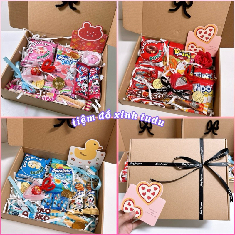 Hộp quà bánh kẹo đồ ăn vặt tặng bé iu sinh nhật, quốc tế thiếu nhi, 20/10, noel, Valentines, 8/3,... - tiệm đồ xinh tudu