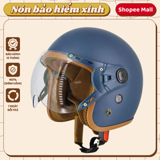 Mũ bảo hiểm 3/4 đầu VARO 368K màu xanh navy, lót nâu cao cấp - kèm kính nửa đầu BH 12 tháng VARO
