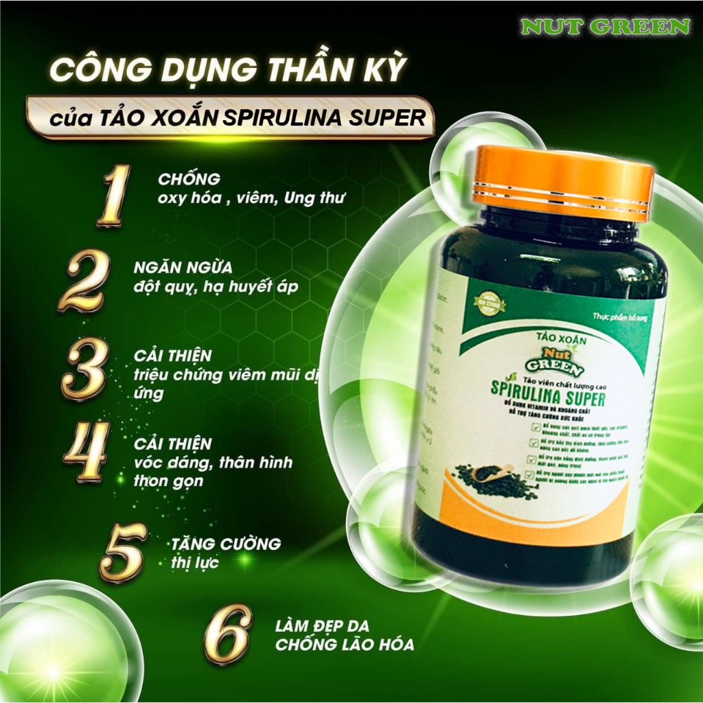 Tảo Xoắn Nutgreen Spirulina - Viên Uống Giảm Cân Bổ Sung Dinh Dưỡng