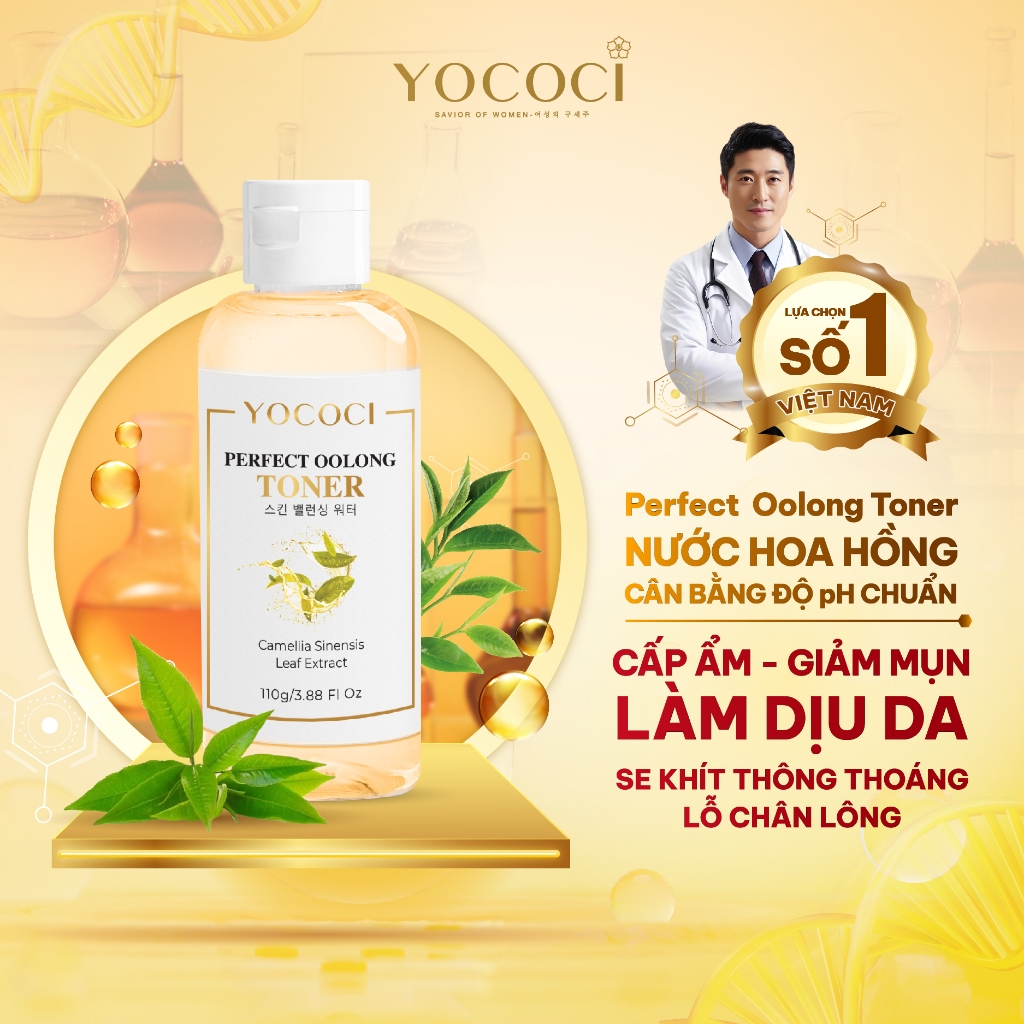 Nước hoa hồng nuôi dưỡng làn da mịn màng Yococi giúp cân bằng độ pH cho da Perfect Oolong Toner 110g