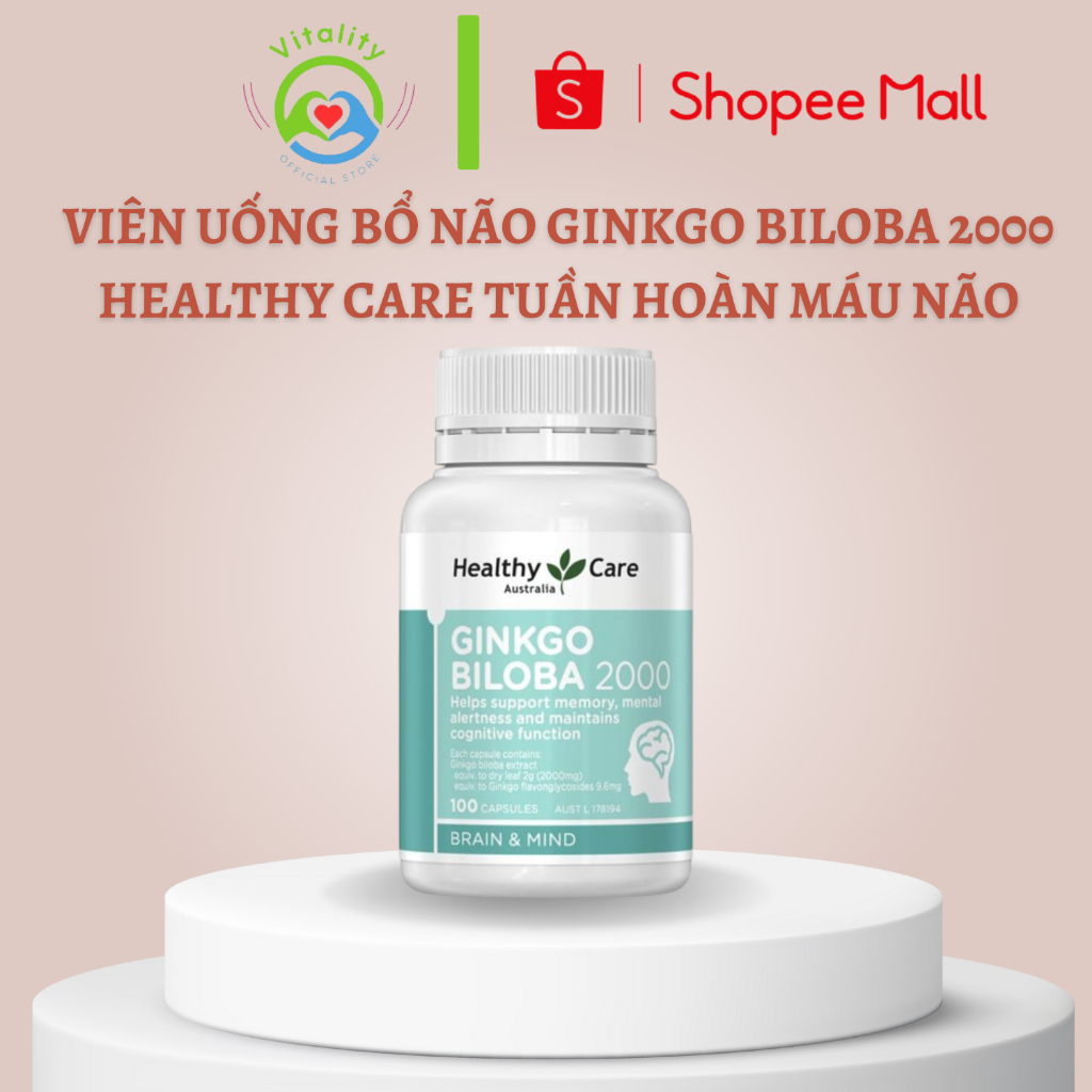 Viên uống bổ não Healthy Care Orihiro Ginkgo Biloba 2000 tuần hoàn lưu thông máu 100 viên