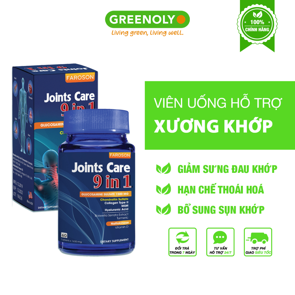 Glucosamine Faroson Joints Care 9 In 1 Bổ Xương Khớp Giảm Đau Và Tái Tạo Sụn Khớp Hộp 30 viên và 60 viên