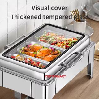 Nồi hâm buffet cao cấp mặt kính rộng - chất liệu inox 304  - 1,2,3 khay- bản lề thủy lực giảm âm- buffe