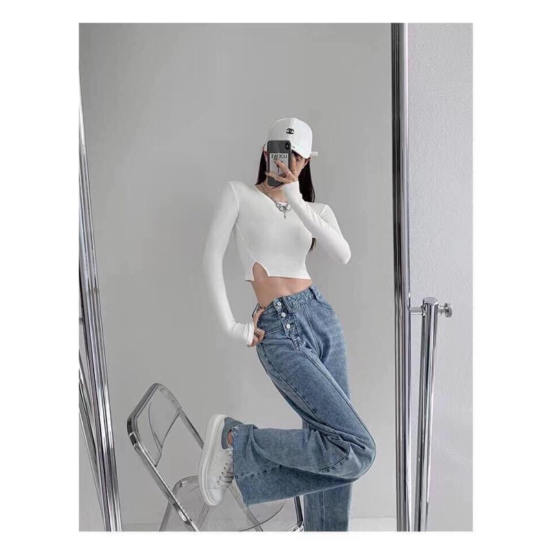 M54 Quần jean QC form lưng cao ống to