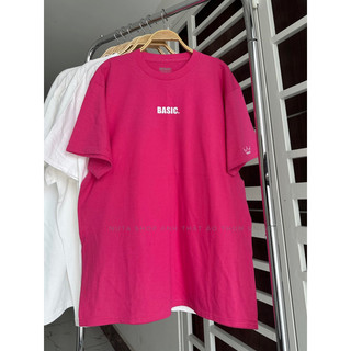 Áo thun unisex hồng đậm basic logo tay đủ size kèm ảnh thật