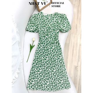 Đầm beo đi chơi Nhật Vy xoắn eo cổ tròn tay bí dáng xoè chất mango mềm mát phù hợp dạo phố cafe sang chảnh - D2935