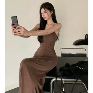 Đầm maxi 2 dây đen nâu xòe nữ tính