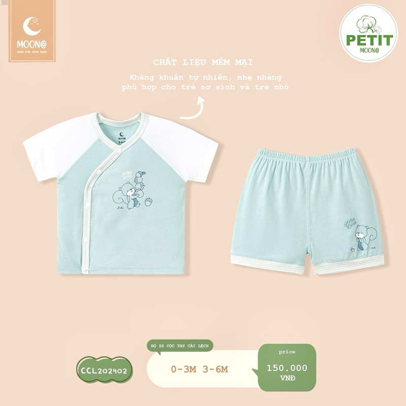 [Moon@] Bộ quần áo cộc tay cho bé sơ sinh 3-7kg chất liệu petit mềm mại thoáng mát