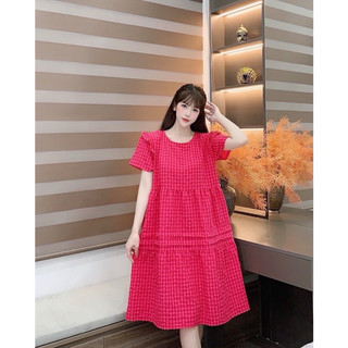Váy bầu cộc tay thiết kế caro sang chảnh B068