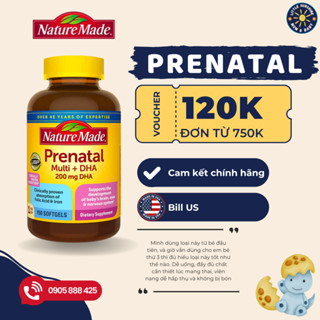 HÀNG MỸ Vitamin Nature Made Prenatal Folic Acid 200mg+DHA 150 viên tốt hệ