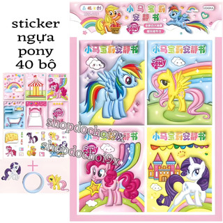 Hộp 40 bộ sticker tương tác phiên bản nhựa pony , pony sticker 40 pcs