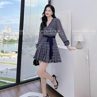 Đầm váy Vero họa tiết xếp ly kèm đai sang chảnh