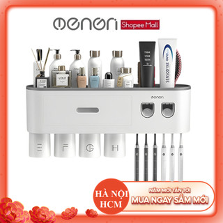 Bộ 2 Nhả Kem Đánh Răng Tự Động OENON - Kệ Treo Bàn Chải Lắp Đặt Dán Tường Gạch Men Kèm Cốc Hút Nam Châm