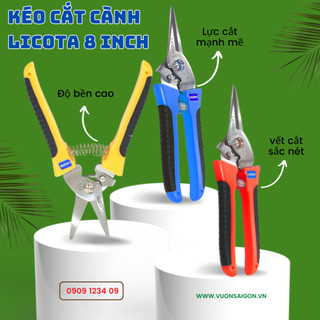 Kéo cắt cành mũi nhọn, 8 inch, Licota cao cấp, cắt tỉa cành cây sắc bén, nhanh chóng (Vườn Sài Gòn)