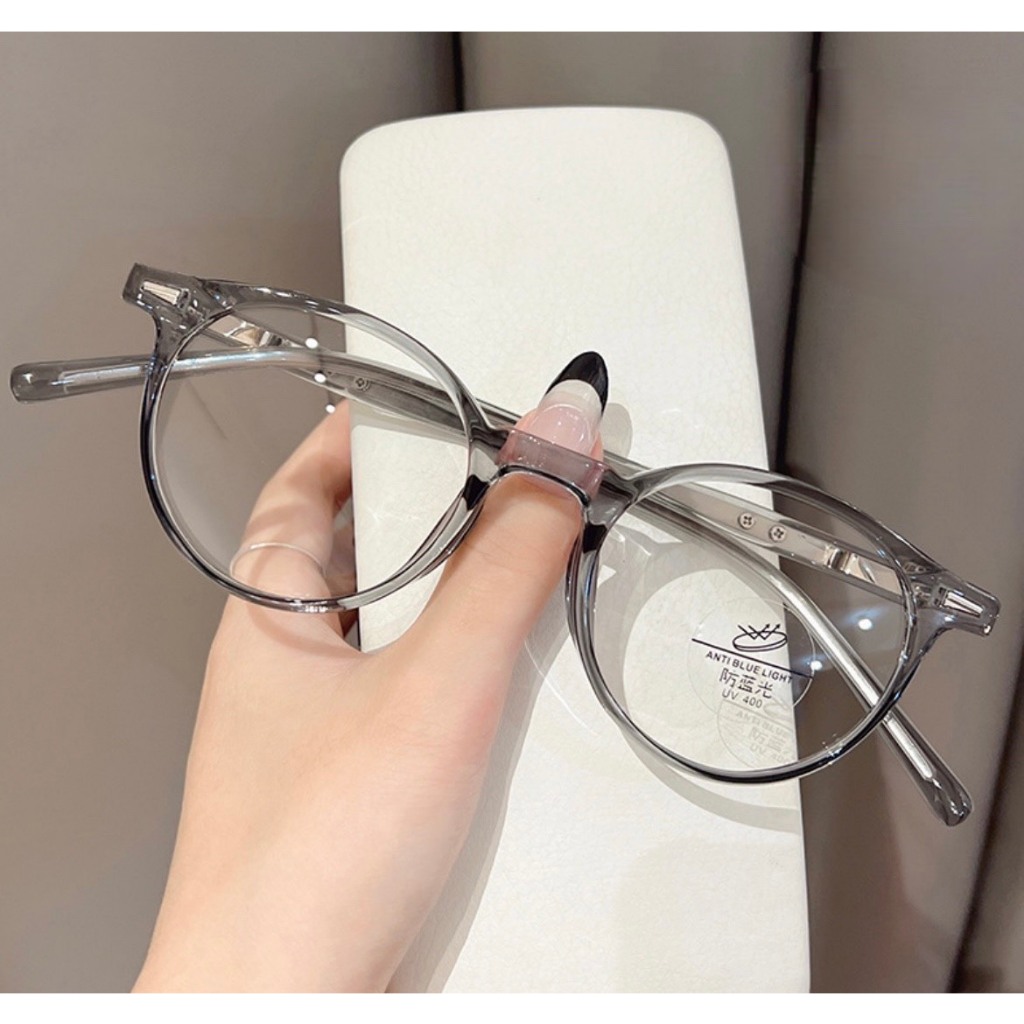 Mắt kính cận gọng tròn chống ánh sáng xanh cho nam nữ có độ sẵn trong suốt bảo vệ mắt 8008