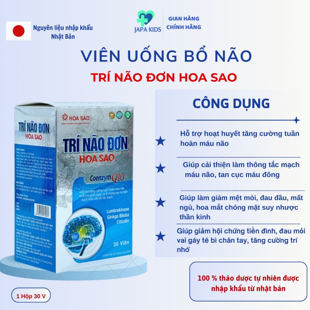 Viên Uống Bổ Não Cải Thiện Trí Nhớ Tăng Tuần Hoàn Máu Não Trí Não Đơn Hoa Sao Uy Tín Chính Hãng Japa kids