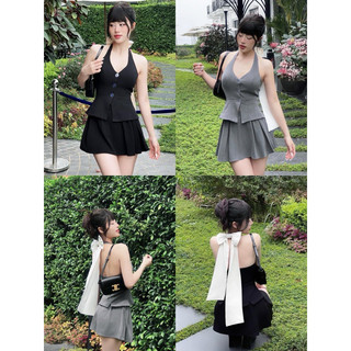 Set áo gile kèm chân váy xoè , set áo nơ kèm chân váy xếp li