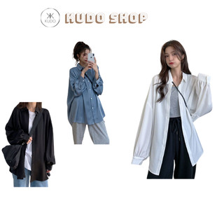 Áo Sơ Mi Trơn Oversize Cài Cúc Form Rộng Thụng Thời Trang Cho Nữ_Kudoshop
