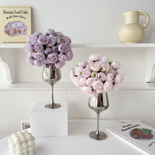 Lọ Hoa Và Hoa Hồng Giả Decor Phong Cách Bắc Âu Trang Trí Decor Phòng Ngủ, Bình Hoa HÌnh Cái Ly Mạ Bạc
