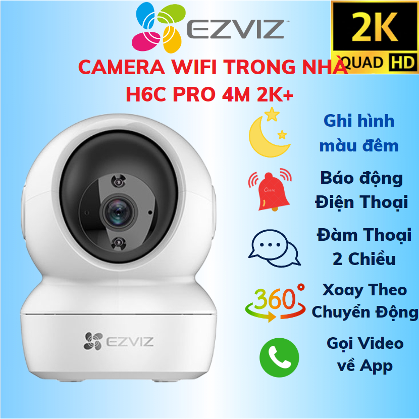 Camera WIFI trong nhà xoay 360 Ezviz C6N, H6C PRO MÀU ĐÊM( C6N NEW), đàm thoại 2 chiều, theo dõi tự động chính hãng
