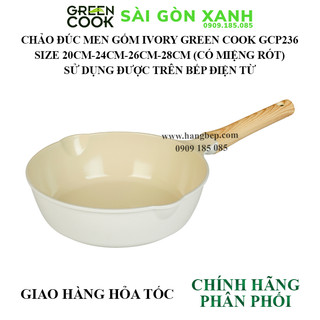 Chảo sâu lòng đúc men gốm ivory greencook gcp236 size 20cm-24cm-26cm-28cm - dùng được trên mọi loại bếp - mới 2024