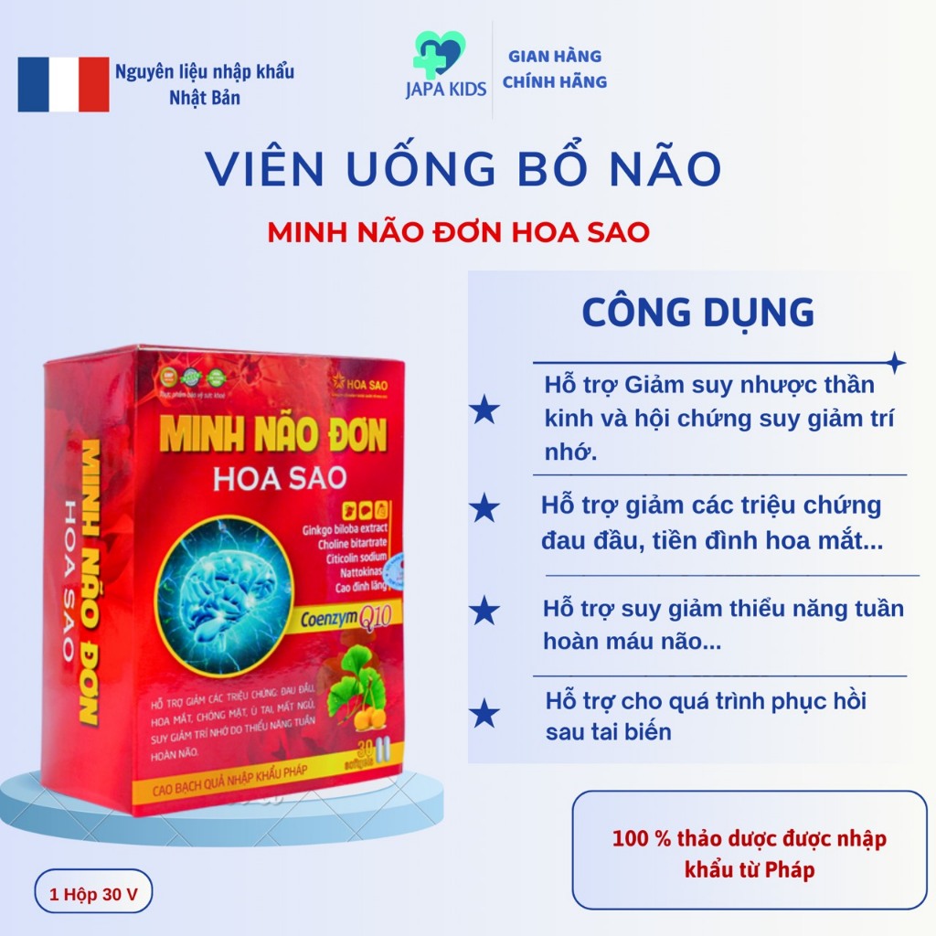 Viên Uống Hoạt Huyết Dưỡng Não Minh Não Đơn Hỗ Trợ Hoạt Huyết Phòng Suy Giảm Trí Nhớ Thiểu Năng Tuần Hoàn máu Japa Kids