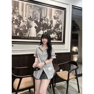 Áo sơ mi tay lỡ kẻ Thom