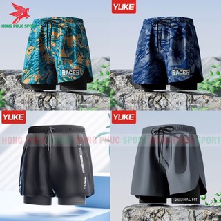 Quần bơi nam 2 lớp ylike chống thấm nước, quần đùi nam chơi tennis, bóng rổ, tập gym, chạy bộ