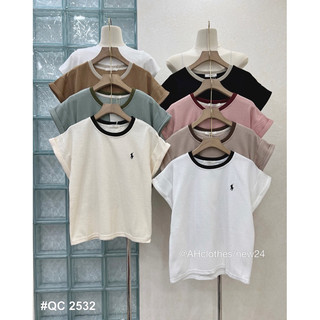 [SHOPPUMI] Áo thun xốp tay xắn lai thêu ngựa viền cổ tròn nhiều màu Freesize Pumi 15712
