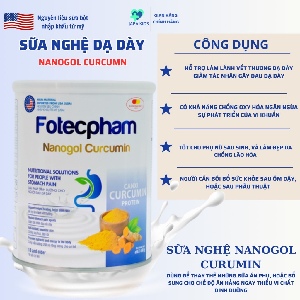 Sữa Bột Cho Người Đau Dạ Dày Giải Pháp Dinh Dưỡng Cho Người Đau Dạ Dày Fotecpham Nanogol Curcumin Japa kids