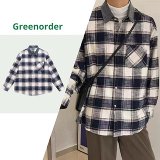Áo sơ mi flannel unisex form rộng hoạ tiết sọc bản to basic phong cách Hàn Quốc (Hàng nội địa Trung)
