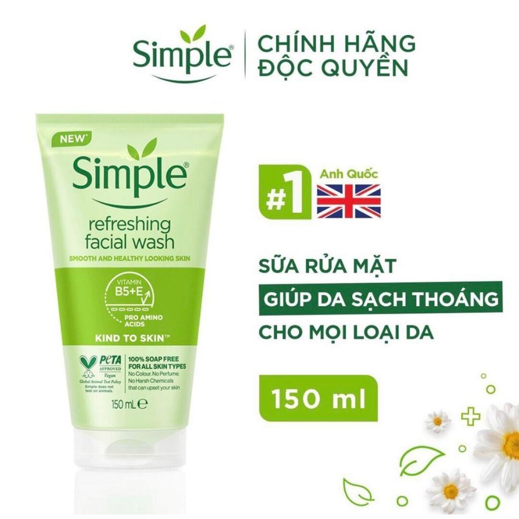 Sữa Rửa Mặt Simple, SRM Simple, Gel Rửa Mặt Cho Da Dầu Mụn Dưỡng Ẩm Da Khô