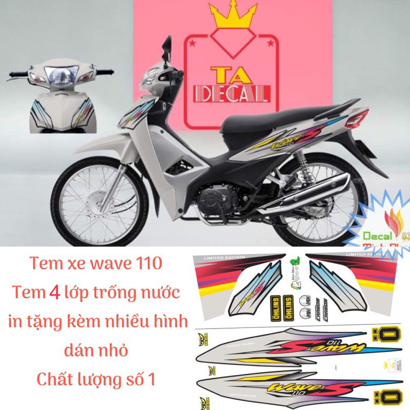 Tem xe Wave S 110 tím hồng,tem 4 lớp tặng kèm hình dán nhỏ