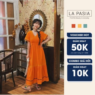 Đầm Thêu Cho Nữ Trơn Đuôi Cá Cổ Tim LP22 Phong Cách Đơn Giản Vintage Đi Du Lịch