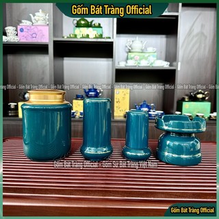Bộ phụ kiện ấm trà men xanh mallard, bộ phụ kiện bát tràng cao cấp xanh mallard