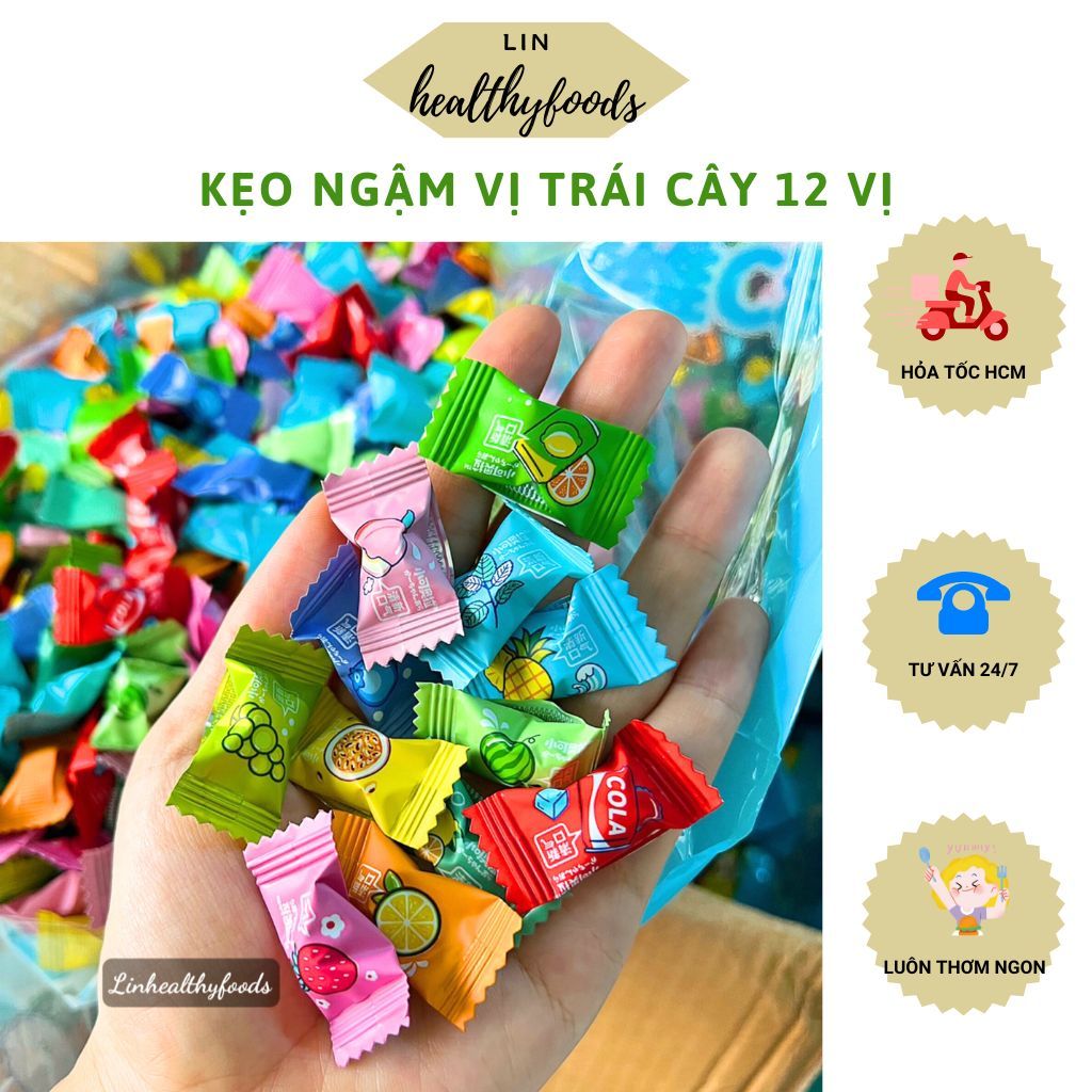 [Chính Hãng] 500gr Kẹo Ngậm Vitamin C Không Đường Thơm Miệng Mát Lạnh Mix Vị Trái Cây