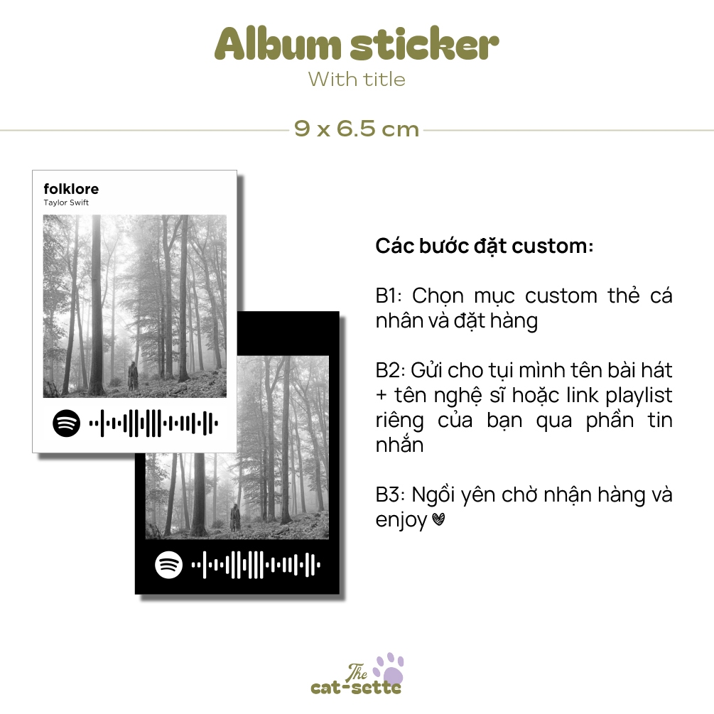 Custom sticker đính mã Spotify album hoặc bài hát KÈM TÊN 9 x 6.5 cm trang trí tường, phòng ngủ, bul