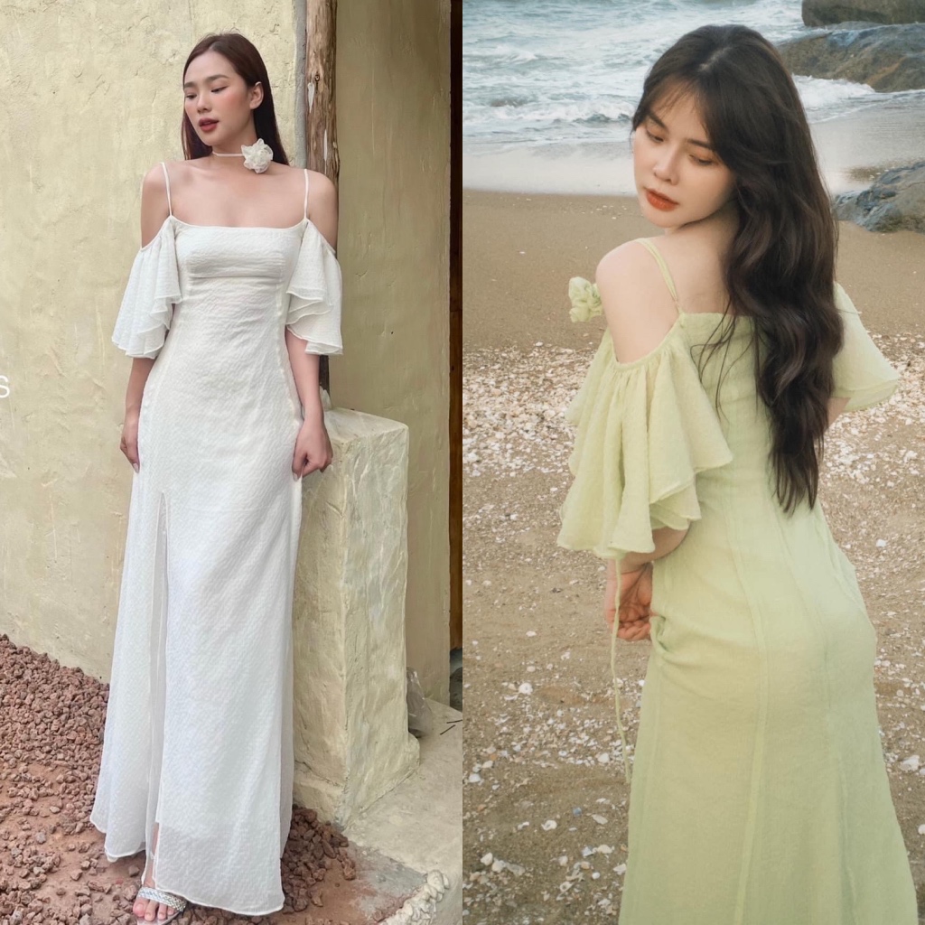 ĐẦM MAXI TRỄ VAI DÂY CỔ